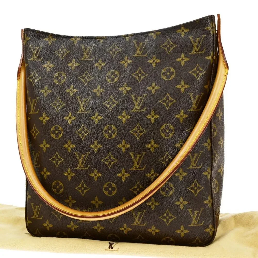 LOUIS VUITTON Logo Looping GM Shoulder Bag Monogram Leather Brown